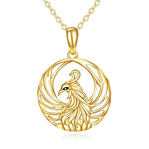 KECHO Phoenix Necklace for Women Teen Girls 14K Yellow Gold Rising Phoenix Pendant Necklace Jewelry Gifts