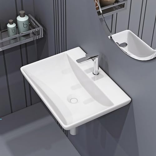 Image of Wall Mounted Wash Basin for Bathroom /Wall Hung Wash Basin /Ceramic Sink (44x36x14 cm)