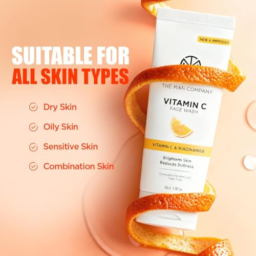 Image of The Man Company Vitamin C Gel Face Wash For Man | Brightening | Glowing Skin | Vitamin C & Niacinamide | Hydrates | Gentle Deep Cleanse | Controls Excess Oil | Suitable For Oily, Dry & Sensitive Skin 100ml - Pack of 2