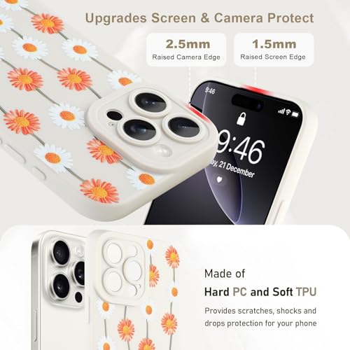 Image of Designed for iPhone 16 Pro Max Case, Cute Daisy Flower Floral Pattern Design, Slim Soft TPU Liquid Silicone Protective Cover for Women Girls - White