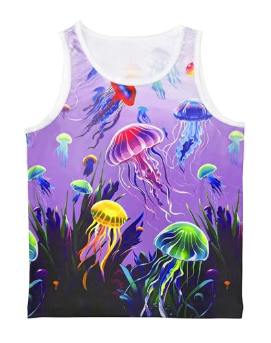 Girls Tank Tops Kids Crewneck Sleeveless Shirts Quick Dry Active Jellyfish Athletic Lightweight Cute Beach Top 2-8T
