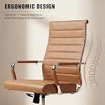 Okeysen chaise de bureau en cuir, salle de conférence ergonomique moderne avec roues 360 Chaise pivotante réglable en hauteur côtelée pour le bureau intérieur. (Brown)