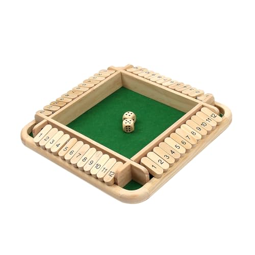 Jwinkumy Shut The Box Game Wooden 2-4 Player Dice Game with 12 Numbers Tabletop Game with Rounded Corners for Adults and Kids Classic Tabletop Dice Game