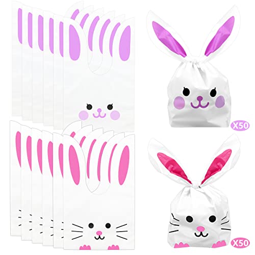 Lot de 100 sacs cadeaux pour Pâques - Motif oreilles de lapin de Pâques - Motif oreilles de lapin - Pour Pâques, enfants, fête des enfants Cover