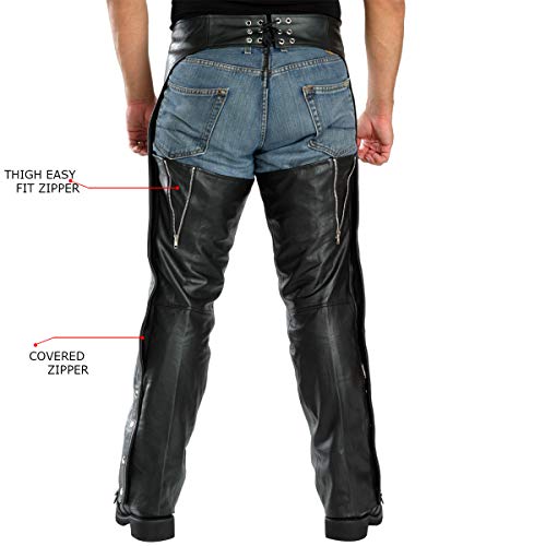 Xelement B7552 Men's Black 'Easy Fit' Premium Leather Motorcycle Chaps - 42 #TOP1