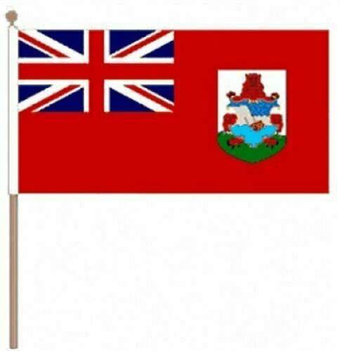 FlagSuperstore© Bermudas - Bandera de mano grande con poste de madera, 45,7 x 30,4 cm, diseño de campo