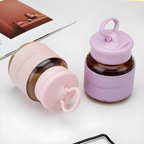 Image of Glassbunny Fat Cup Beauty Mini Portable Small Water Bottle with Mobile Phone Stand Mini Glass Bottle for Travel, Home, Office, Gym 320ml Glass