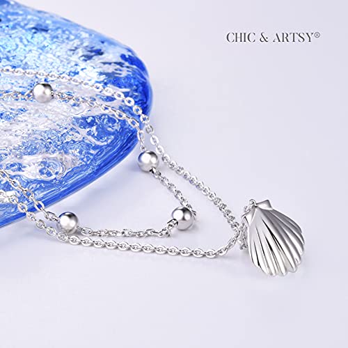Image of CHIC & ARTSY 925 Sterling Silver Ankle Bracelets for Women, Adjustable Layered Foot Chains with Nature & Symbol Charms, Lightweight Comfort Fit Boho Beach Everyday Jewelry