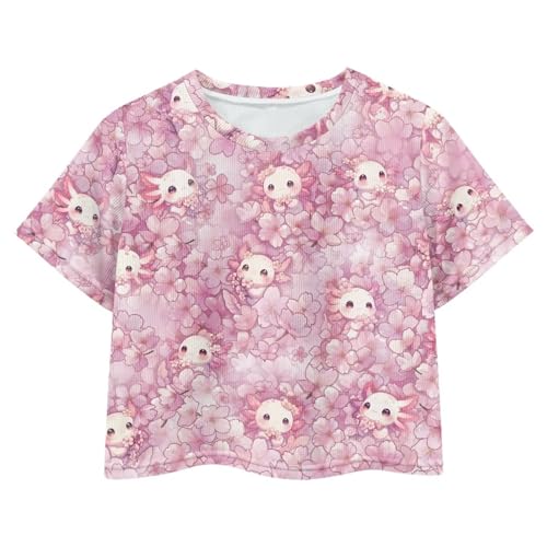 Image of Girls Crop Tees Crew Neck Casual Short Sleeve T Shirts Kids Loose Soft Comfortable Tees Blouses Shirt for Little Girl