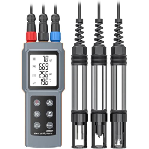 oiakus Medidor De Calidad del Agua 6 En 1, Medidor Fluorescente De Oxígeno Disuelto, con 3 Sondas, Capacidad para Almacenar 99 Datos, Selector °C/°F, ODO/pH/COND./Sal/TDS/Temp, para Acuicultura