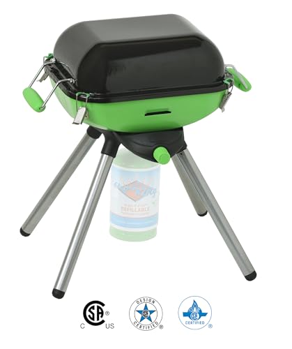 Image of Flame King YSNVT-301 Multi-Function Portable Propane BBQ Grill Camp Stove, 8000 BTU 9.5 x 12 Inch Cooking Surface, Light Green /Black