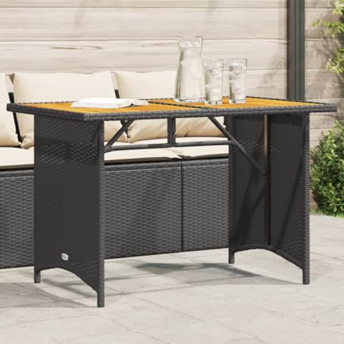 Mokuyary Gartentisch mit Holzplatte Schwarz 110x68x70 cm Poly Rattan...