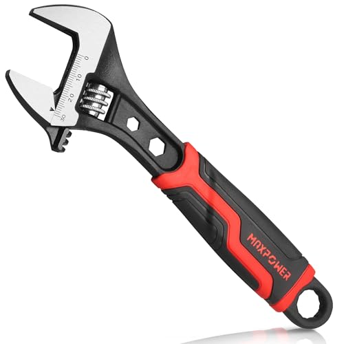 MAXPOWER - MAXPOWER Adjustable Wrench 8 Inch, 3-in-1 Multifunctional Sink Wrench, Metric & SAE Scales, CR V Steel Spanner Wrench with Rubber Grip, Max Opening 30 mm