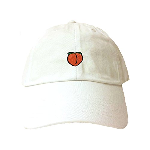 Go All Out Adjustable White Adult Peach Emoji Embroidered Dad Hat