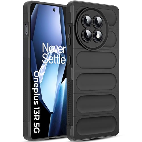 Image of A rtistque Back Cover Case for OnePlus 13R | with Inner Fabric | Stylish AirBag Case | Liquid Stripe Silicone | Camera Protection | Anti Slip Grip | Back Cover - Black