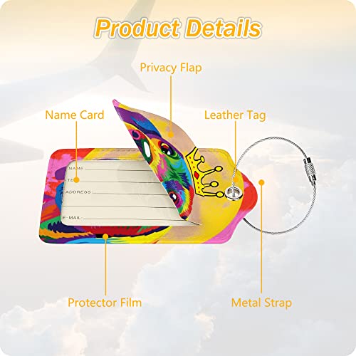 Image of Set of 2 Luggage Tags for Suitcases Leather Cute Luggage Tag with Stainless Steel Loop Privacy Cover ID Label Travel Bag Tags Dog Crown Luggage Identifiers for Women Men Travel