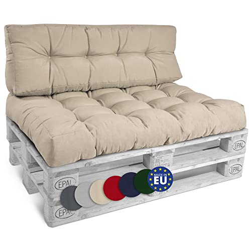 Beautissu Set Palettenkissen Outdoor 1x Sitzkissen 120x80 cm & 1x Rückenkissen 120x40 cm – Auflagen für Paletten Europaletten Palettensofa...