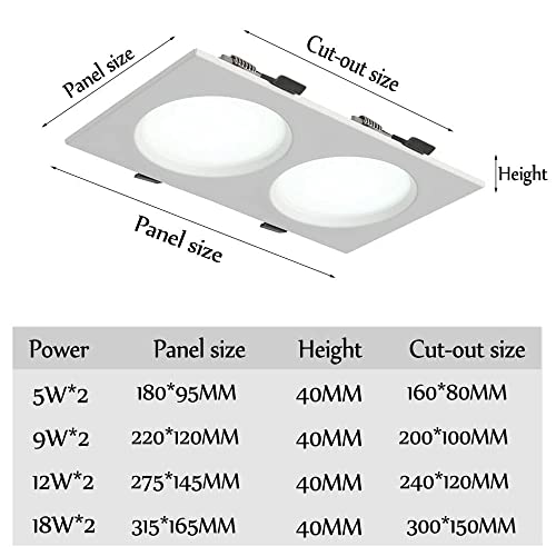 Spot carré double tête encastrable 18W blanc neutre pour plafond