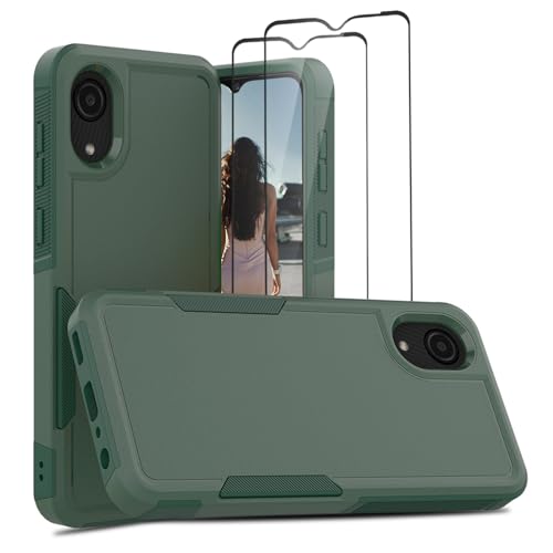 Jeylly for Samsung Galaxy A03 Core Case with 2 x Tempered Glass Screen Protector, Military Grade Shock Absorption Scratch Resistant Hybrid Rugged Cover for Galaxy A03 Core, Green
