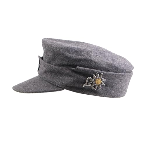 ACTJ.M WWII WW2 German M1943 Hat Grey with Edelweiss Mountain Badge (7 5/8)