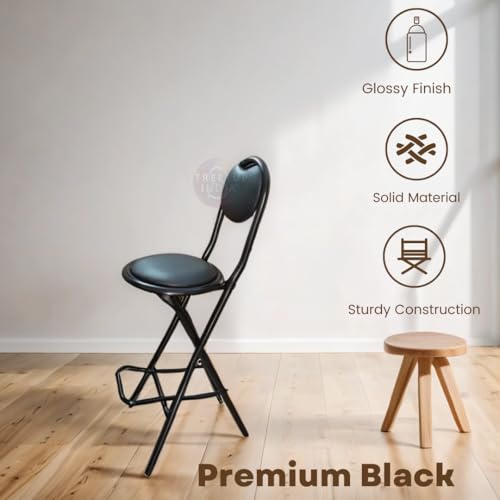 Image of Streetup India 24 Inch Seat Height Folding Stool Chair for Kitchen /Restaurant /Shop Counter| Higher Height Chair Black