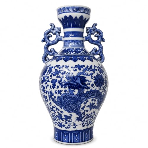 Classic Blue and White Dragon Porcelain Vase, Jingdezhen, China (Blue Dragon)