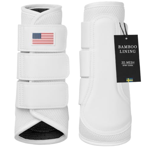 Equestrian Stockholm Horse Brushing Boots, 3D Mesh | Breathable 3D mesh horse brushing boots with reinforced PU strike zone guards. Lightweight horse leg protectors for comfort