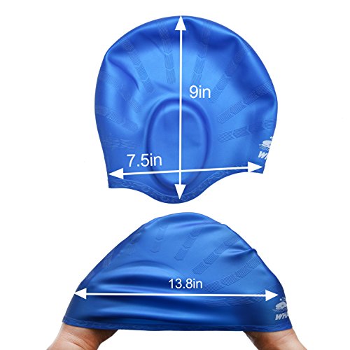 image for Whale Cover Ears Swim Caps for Long Hair 100% Silicone Swimming Hat fo