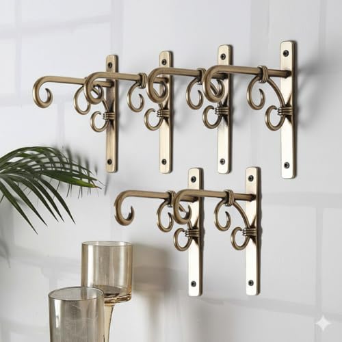 Image of Iron Antique Golden Wall Bracket for Hanging Lanterns, Planters, Bells & Diya | Wall Mount Hanger for Garden, Balcony, Indoor & Outdoor (17 x 16.5 x 2 Cm, Golden 6)
