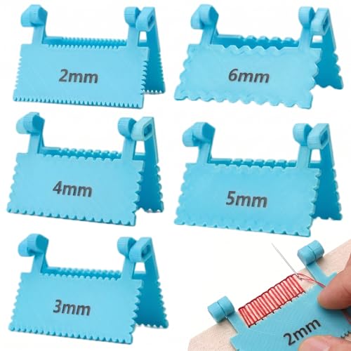 Clip On Sewing Ruler 2/3/4/5/6mm Edge Stitch Lock and Sewing Gauge Stitch Guide Lockranding Tool for Embroidery Fabric Hand Sewing(Blue)
