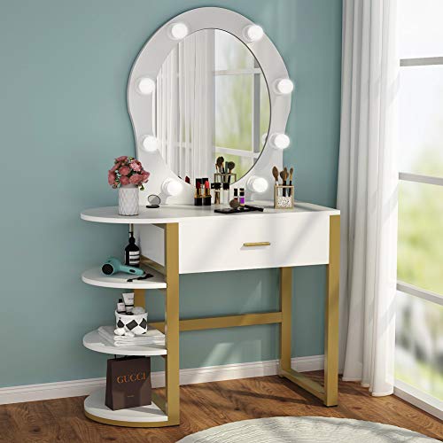 Lowest Price! Tribesigns Vanity Table with Lighted Mirror, Makeup Vanity Dressing Table with 8 Light...