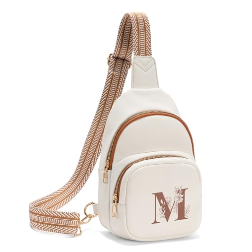 Viverte Sling Bag for Women Personalized Gifts Pu Leather Initial Crossbody Bags Purses for Women Cross Body Shoulder Bag for Travel (Beige With Brown-M)