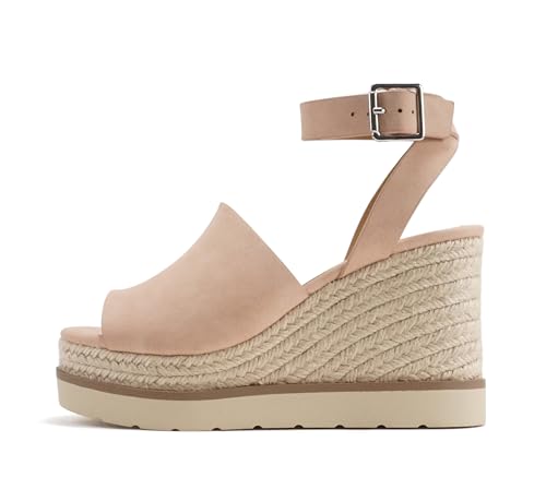 Image of Soda inchStella inch ~ Women Square Peep Toe Single Band Platform Espadrille Wedge Sandals with Adjustable Ankle Strap