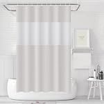 Beige Shower Curtain Plastic Shower Curtain Set with 12 White Hooks Mesh Top Window Clear PEVA Bathtub Curtain Water Proof Bath Curtain for Shower Bathroom,72x72inch