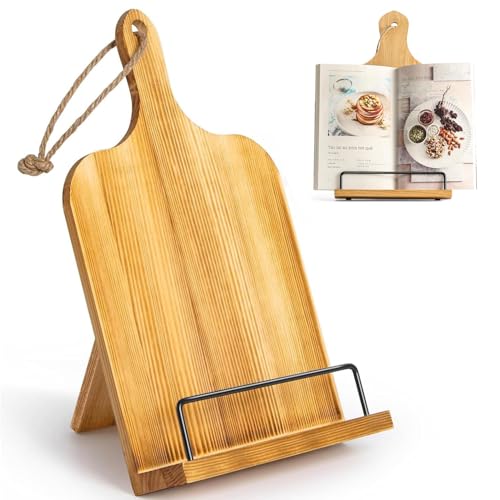 Wooden Recipe Book Stand for Kitchen, Recipe Book Holder for Counter, Rustic Cook Book Holder Stand, Adjustable Cookbook Holder for Easy Cooking