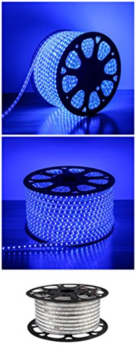 Cbconcept® Ul Listed, 150 Feet, 16500 Lumen, Blue, Dimmable, 110-120V Ac Flexible Flat Led Strip Rope Light, 2760 Units 3528 Smd Leds, Waterproof Ip65, Accessories Included, Size: 0.45 Inch Width X 0.28 Inch Thickness- [Christmas Lighting, Indoor / Outdoor Rope Lighting, Ceiling Light, Kitchen Lighting] [Ready To Use] #TOP2