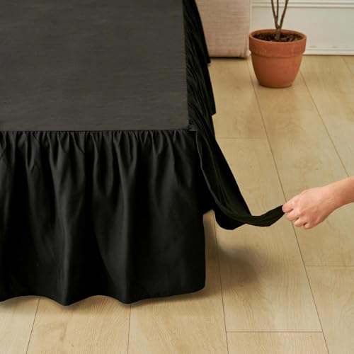 Bed Skirt Full Size Ruffled Bed Skirt with Split Corners, Black Full Bed Skirts 18 Inch Drop with Platform, 18'' Full