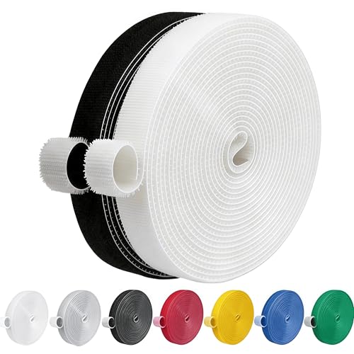 Image of IFNOW 32FT Reusable Fastening Tape Cable Ties Double-Sided Hook-and-Loop Cable Management Tape Strength and Durability 0.4'' /Width (2, White and Black)