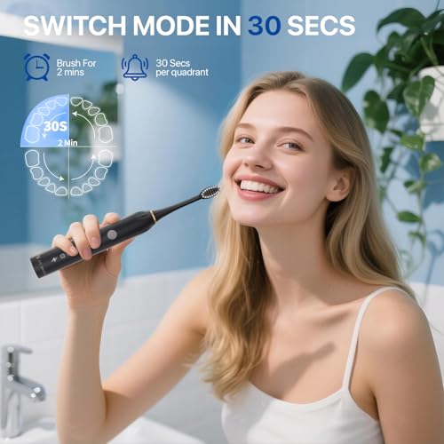 Image of DR VAKU Sonicare+ Electric Toothbrush for Men Woman Adults sonic with 6 Modes, 4 Brush Heads, 60-Day Battery Backup, Rechargeable & IPX7 Waterproof Automatic Power Best Electrical Tooth Brush- Black