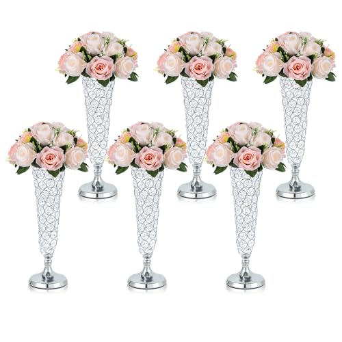 Kehail 6 Pcs Silver Trumpet Vases - 13' Metal Crystal...