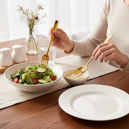 Image of 10 Pcs Gold Cutlery Set for Dining Table the Perfect Mirror Polish Hevy Duty Tableware Including Dinner Spoon, Dinner Fork, Dinner Knife, Dessert Spoon & Dessert Fork