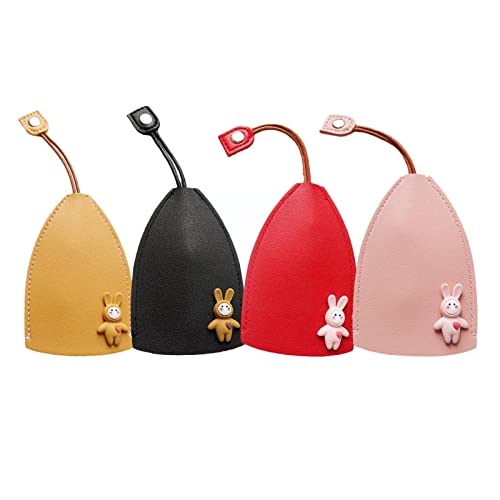 LKHSYAN Car Key Case 4 PCS Cute Key Case Holder PU Leather Key Pouch Large Capacity Pull Out Car Keychain Bag Sleeve (Rabbit 1)