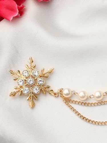 Panjatan Men's Eye Catching Stone Studded Snow Flake With Three Chain Pin Brooch (Image - 3)