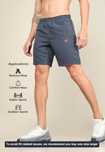 Image of TECHNOSPORT Men Solid Slim Fit Sports Shorts Techno LITE UPF50+ Polyester Mid Rise Drawstring Shorts Pant for Men Gym Workout Running Cricket Casual Quick Dry