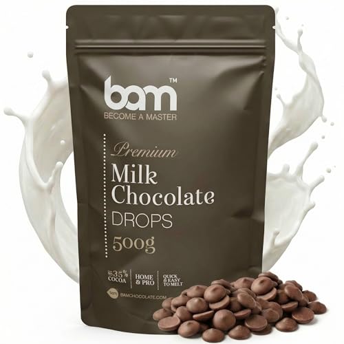 BAM Pepitas de Chocolate con Leche, 500 g – Chocolate para Fundir – Gotas y Chispas de Repostería con 31.5% Cacao