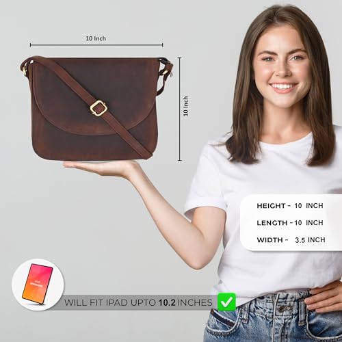 Image of Genuine Leather Shoulder Crossbody Purse For Women with Adjustable Strap, Mobile Pocket & Outside & Inside Zipper