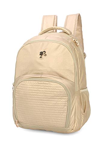 Mochila escolar feminina crinkle metalizada Barbie luxcel 48725 dourada