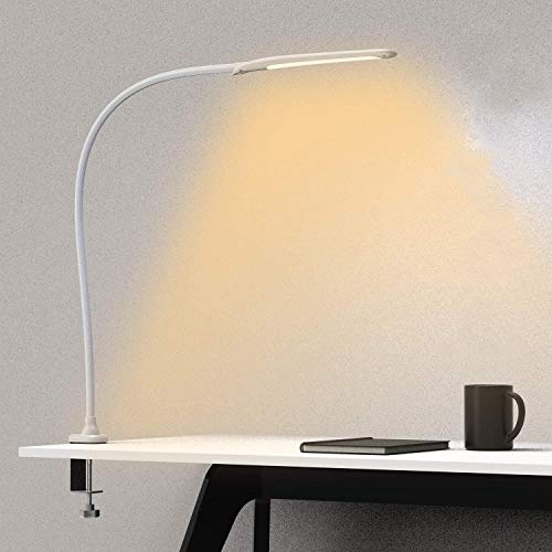 YOUKOYI 90 LED Lampe de bureau à pince, Gradation en continu & 3 modes déclairage, Lampe de lecture tactile à LED avec col flexible 360 °, pour la lecture/travail/jeux/dessin/artisanat(Blanc)