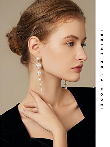14K Gold Freshwater Pearl Drop Earrings Dangle Dainty Long White Cultured Baroque Pearl Earrings For Women Statement Stud Ball Chain Tassel Jewelry For Bridal Wedding (Gold) #TOP4