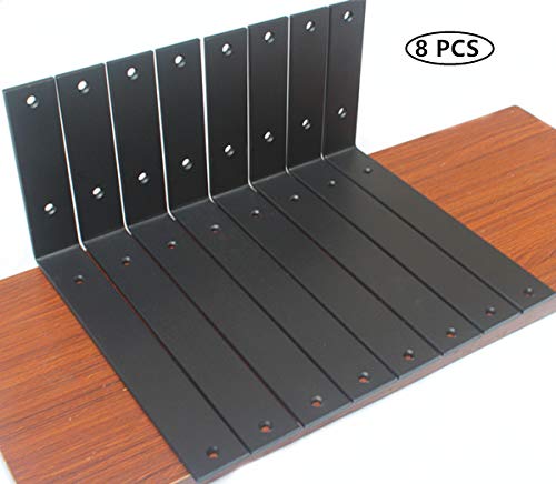 8 Pack - Frosted Black L10" x H 6" x W 1.5", 5mm Thick Rustic Shelf Bracket, Iron Shelf Brackets, Metal Shelf Bracket, Industrial Shelf Bracket, Modern Shelf Bracket, Decorative Shelving with Screws